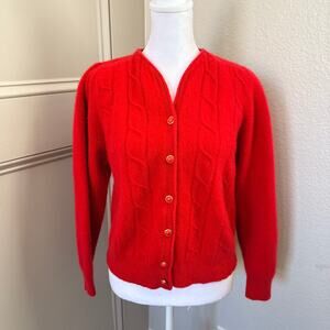 Petite Sophisticate Red Lambswool Angora Cable Knit Cardigan Sweater M